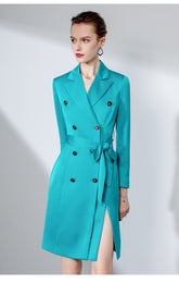 Teal V-Neck Double Breast High Split Dress - FashionByTeresa
